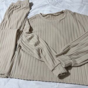 Ribbed Beige Loungewear Set